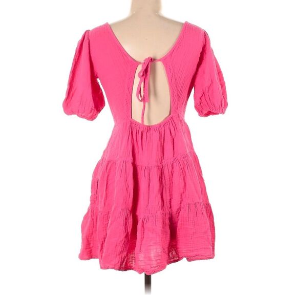 XÍRENA 100% Cotton Gauze Muslin Nissa Tiered Puff Sleeve Mini Coquette Dress XS - Picture 3 of 9